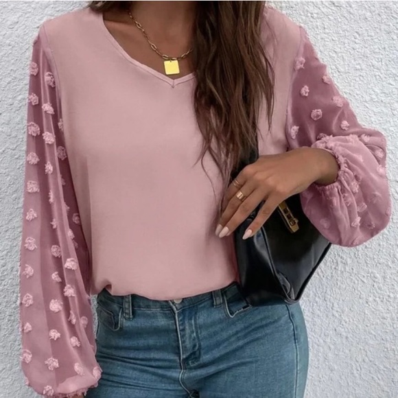 Boho Swiss Polka Dot Sheer Sleeve Top - Picture 2 of 12